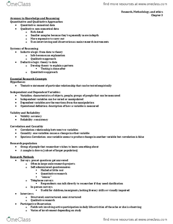 SOC101 Chapter Notes -Deductive Reasoning, Participatory Action Research, Operational Definition thumbnail