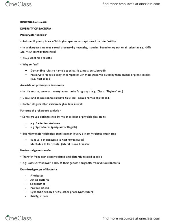 BIOL 2004 Lecture Notes - Lecture 4: Mycelium, Mycobacterium, Endospore thumbnail