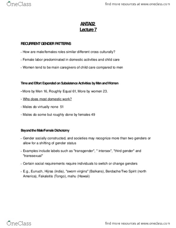 ANTA02H3 Lecture Notes - Lecture 7: Chromosome, Ascribed Status, Xyy Syndrome thumbnail