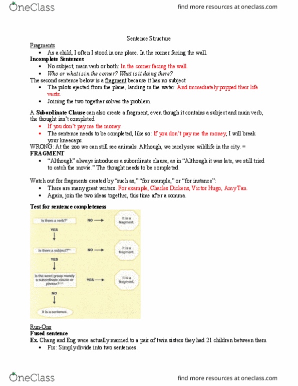 Writing 2111F/G Lecture Notes - Lecture 4: Dependent Clause, Amy Tan, Semicolon thumbnail