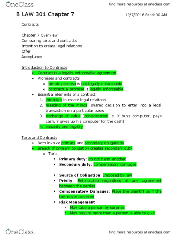 B LAW301 Chapter Notes - Chapter 1-10: Rescission, Openair, Fundamental Breach thumbnail