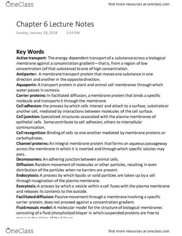 BIOL 1411 Lecture Notes - Lecture 5: Turgor Pressure, Resting Potential, Uniporter thumbnail