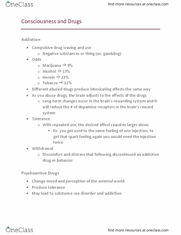 PSY 1101 Lecture Notes - Lecture 9: Medical Cannabis, Agonist, Caffeine thumbnail