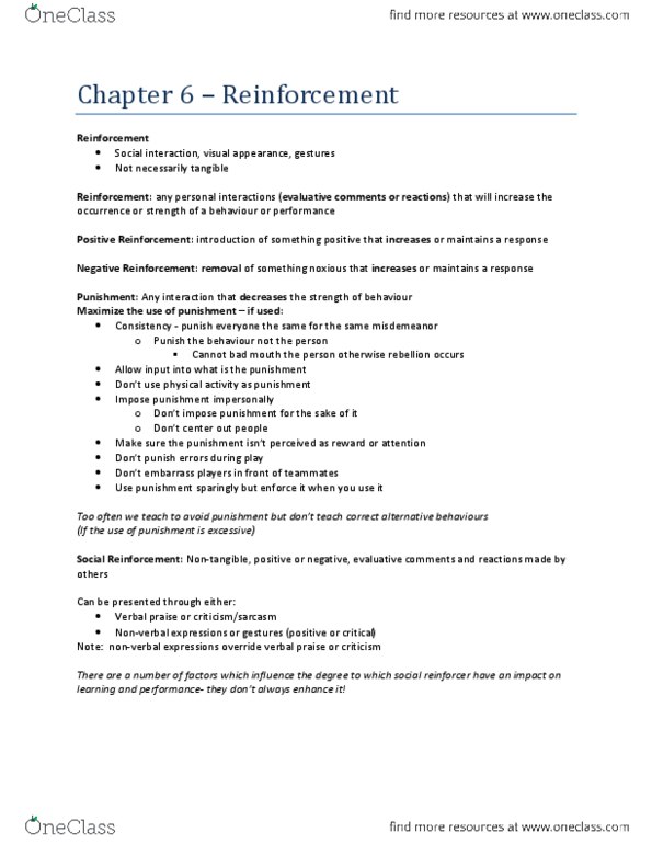 Kinesiology 1088A/B Lecture Notes - Misdemeanor, Reinforcement thumbnail