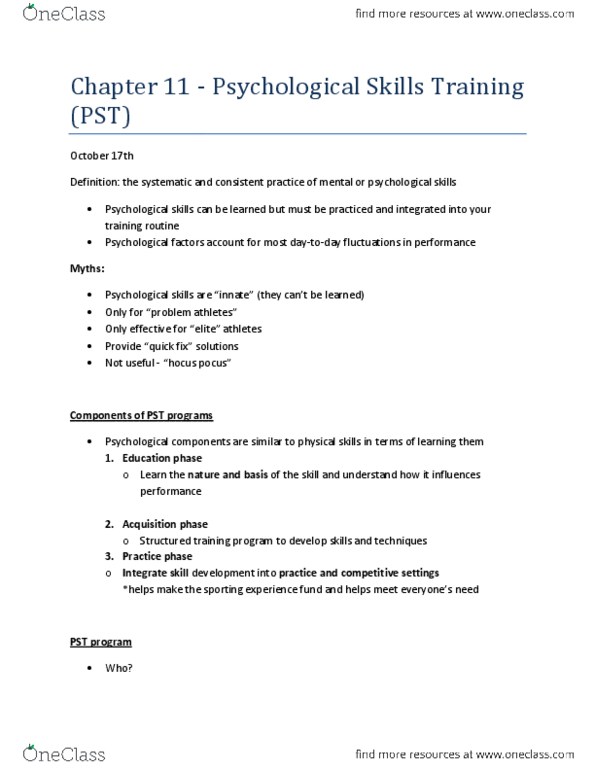 Kinesiology 1088A/B Lecture Notes - Goal Setting, Needs Assessment, Lifestyle Management thumbnail