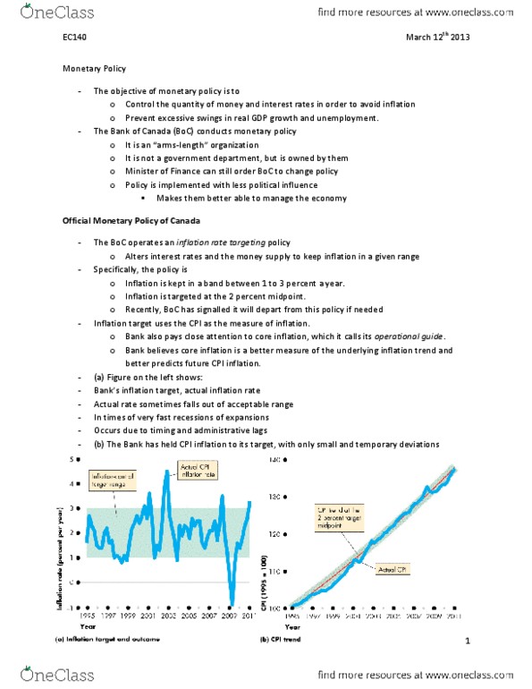 EC140 Lecture Notes - Financial Market, Overnight Rate, Core Inflation thumbnail