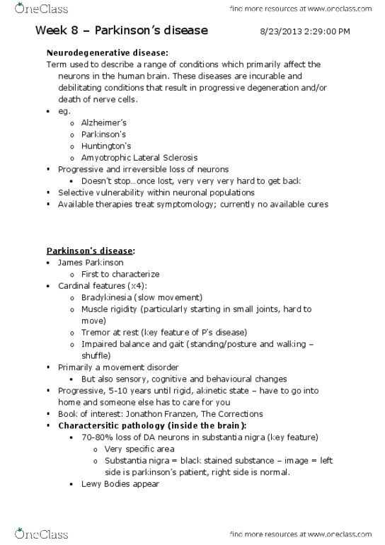 PSYC476 Lecture Notes - Substantia Nigra, Hypokinesia, Carbidopa thumbnail