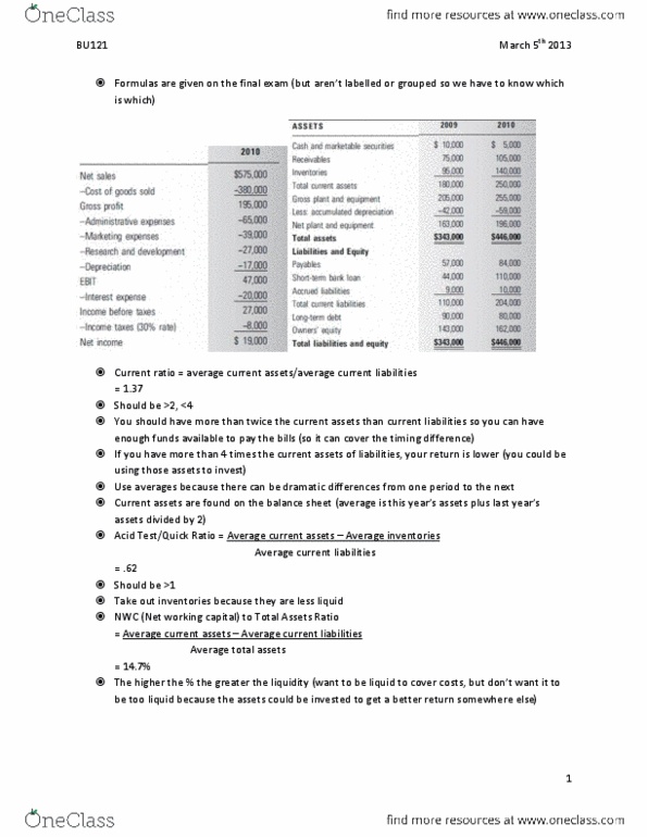 BU121 Lecture Notes - Tax Shield, Nopat, Variable Cost thumbnail