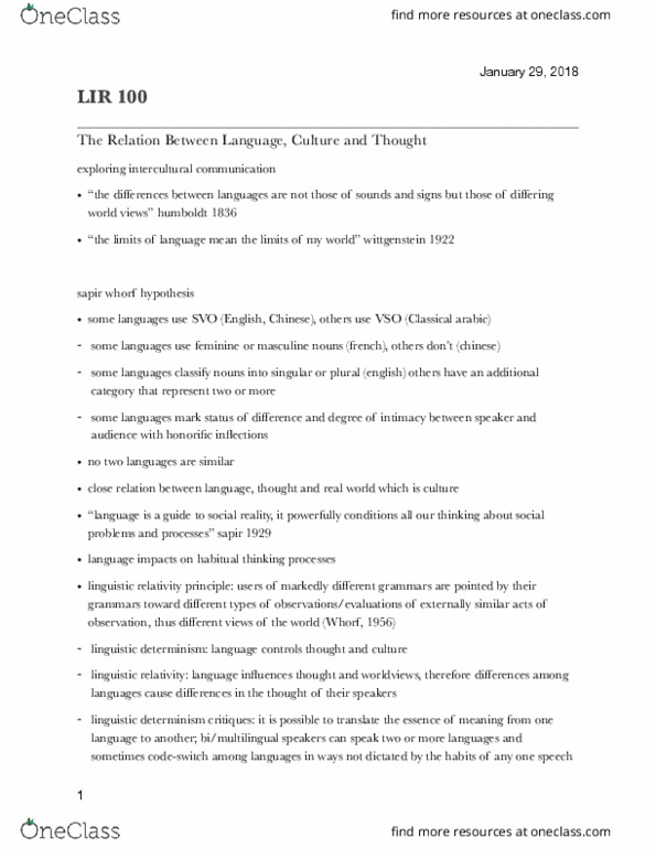 LIR 100 Chapter Notes - Chapter 10: Communication Strategies In Second-Language Acquisition, Steven Pinker, Language Of Thought Hypothesis thumbnail