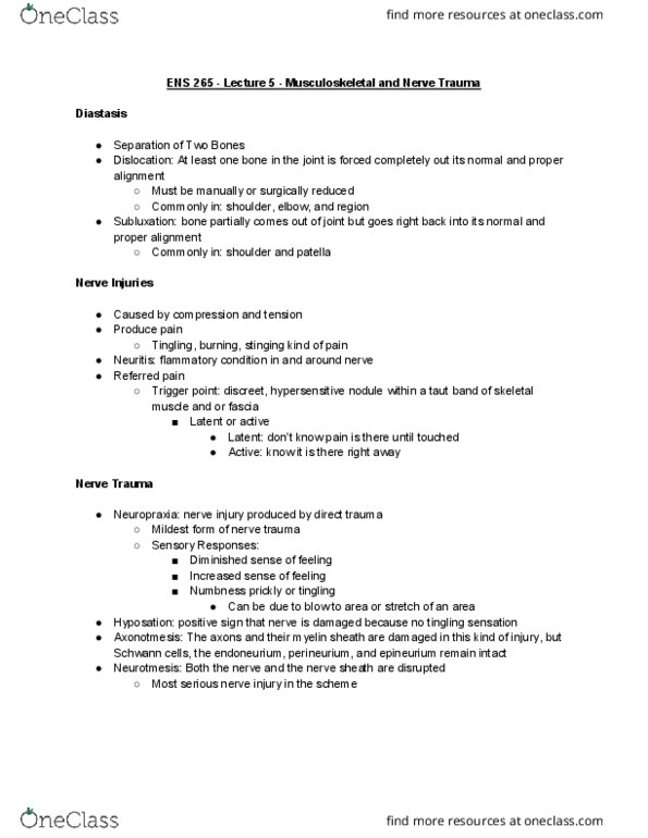 ENS 265 Lecture Notes - Lecture 5: Glossopharyngeal Nerve, Myotome, Clonus thumbnail