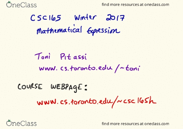 CSC165H1 Lecture Notes - Lecture 1: Postcondition, Aea, If And Only If thumbnail