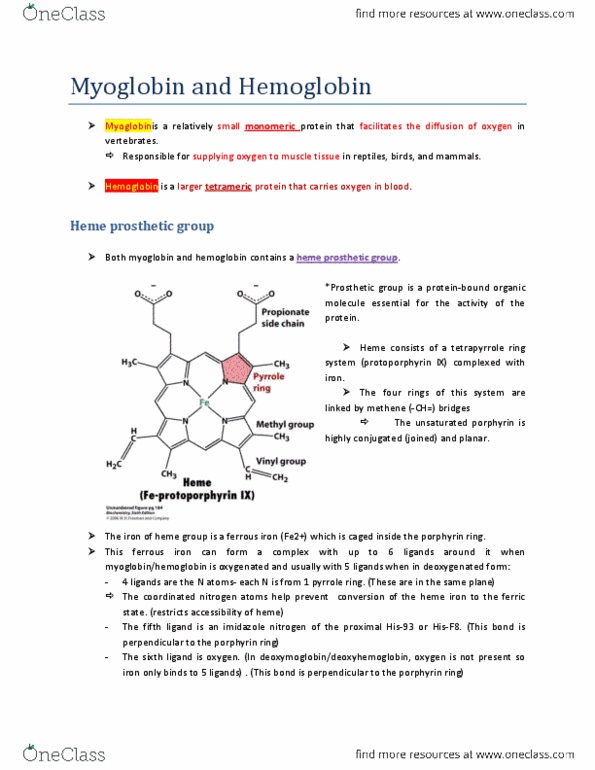 BCH210H1 Chapter Notes -Partial Pressure, Histidine, Protoporphyrin Ix thumbnail