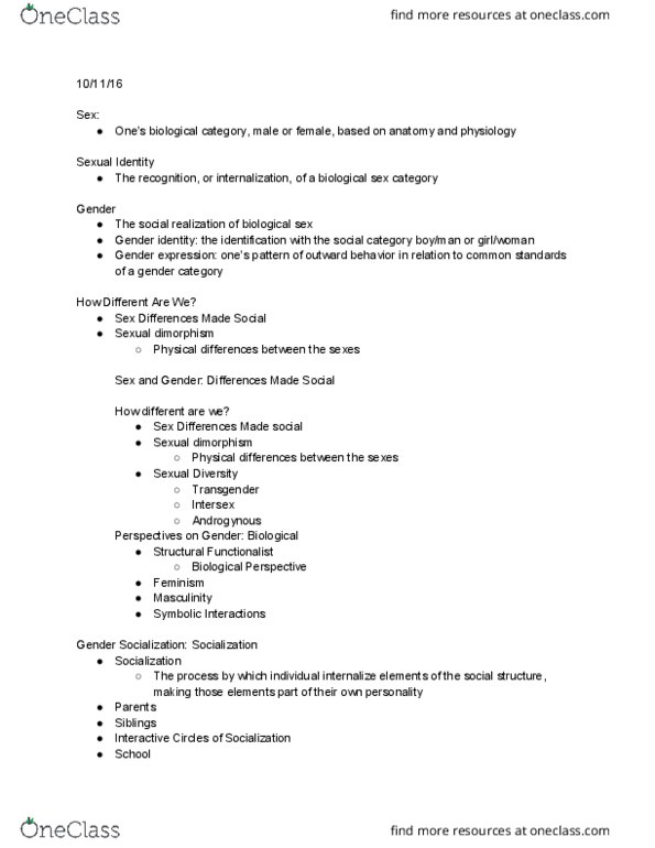 SOC 281 Lecture Notes - Lecture 4: Gender Identity, Masculinity thumbnail