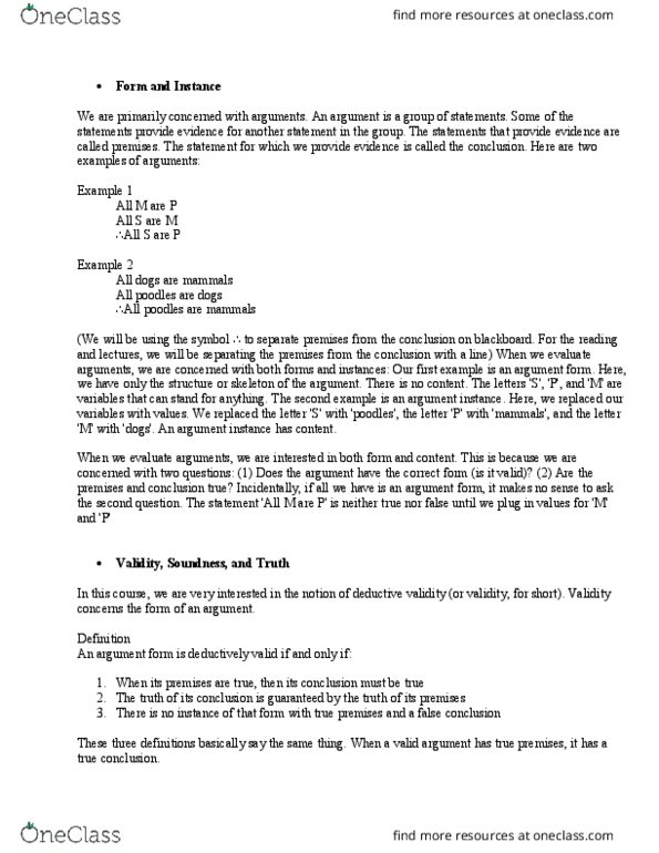 PHI 103 Lecture Notes - Lecture 8: Syllogism, Logical Form, Soundness thumbnail