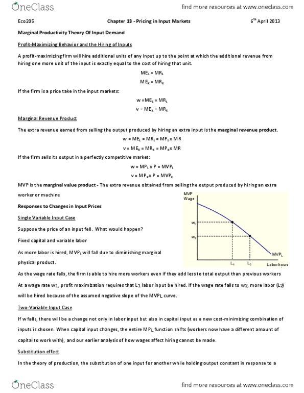 ECO205Y5 Chapter Notes - Chapter 13: Cengage Learning, Perfect Competition, Isoquant thumbnail