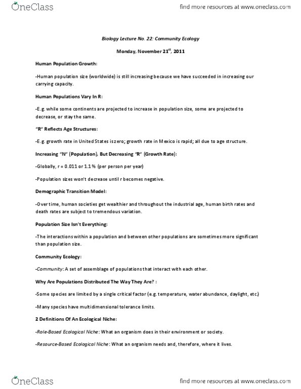 Biology 1001A Lecture Notes - Demographic Transition, Interspecific Competition, Paramecium thumbnail