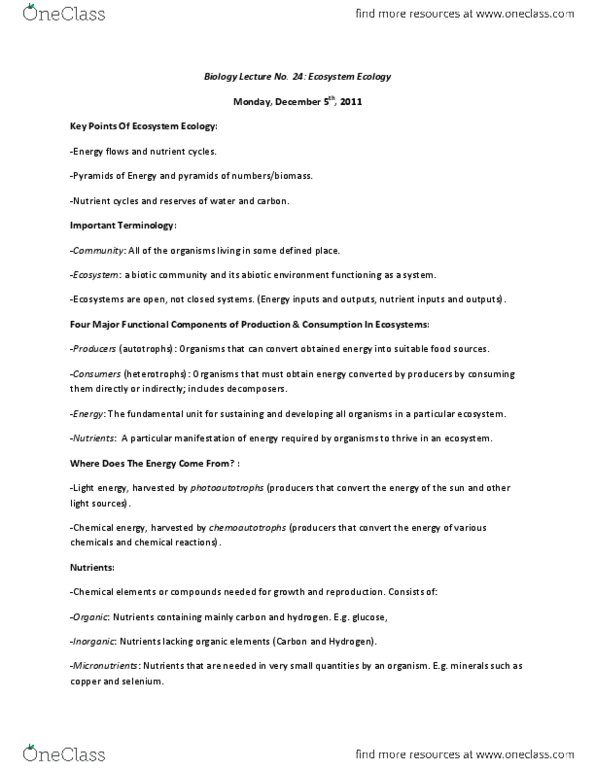 Biology 1001A Lecture Notes - Heterotroph, Chemotroph, Chemical Energy thumbnail