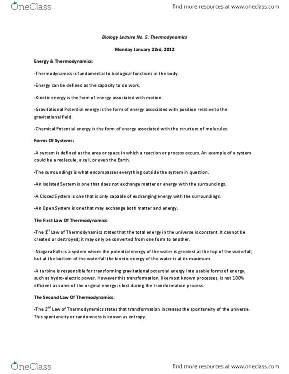 Biology 1002B Lecture Notes - Thermodynamics, Metastability, Gibbs Free Energy thumbnail