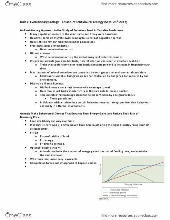 Biology 2483A Lecture Notes - Lecture 7: Optimal Foraging Theory thumbnail