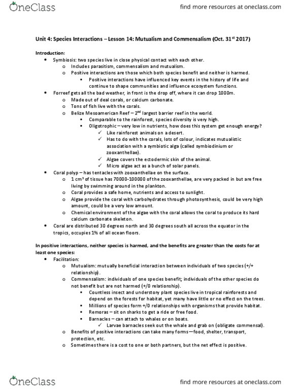 Biology 2483A Lecture Notes - Lecture 14: Cleaner Fish, Typha, Herbaceous Plant thumbnail