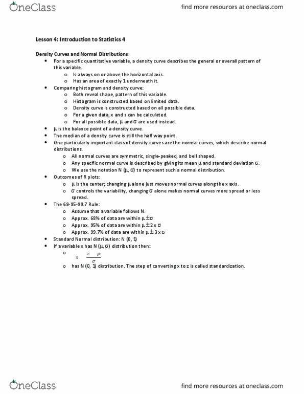 Statistical Sciences 1024A/B Lecture Notes - Lecture 4: Standard Deviation, Normal Distribution, Histogram thumbnail