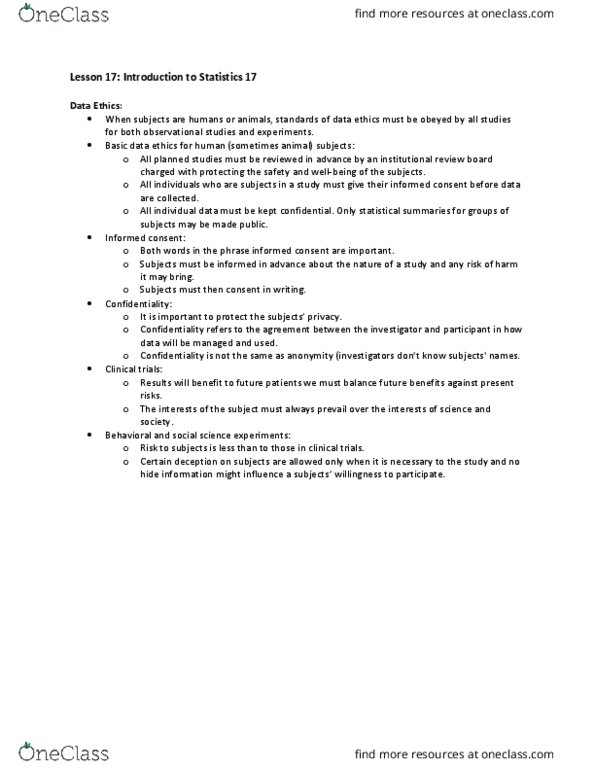 Statistical Sciences 1024A/B Lecture Notes - Lecture 17: Institutional Review Board, Informed Consent thumbnail