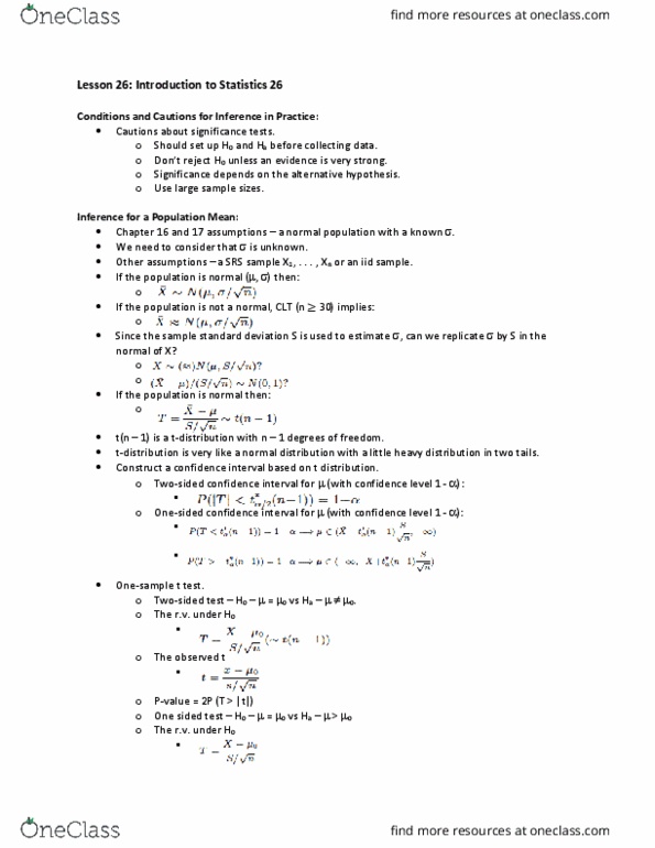 Statistical Sciences 1024A/B Lecture Notes - Lecture 26: Confidence Interval, Independent And Identically Distributed Random Variables thumbnail