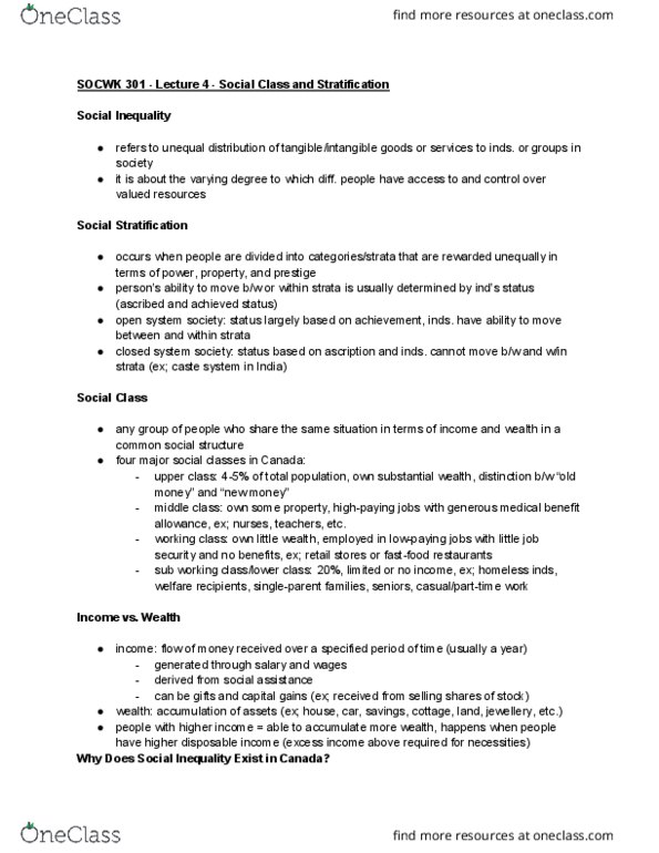 SOCWK301R Lecture Notes - Lecture 4: Intersectionality, Social Inequality thumbnail