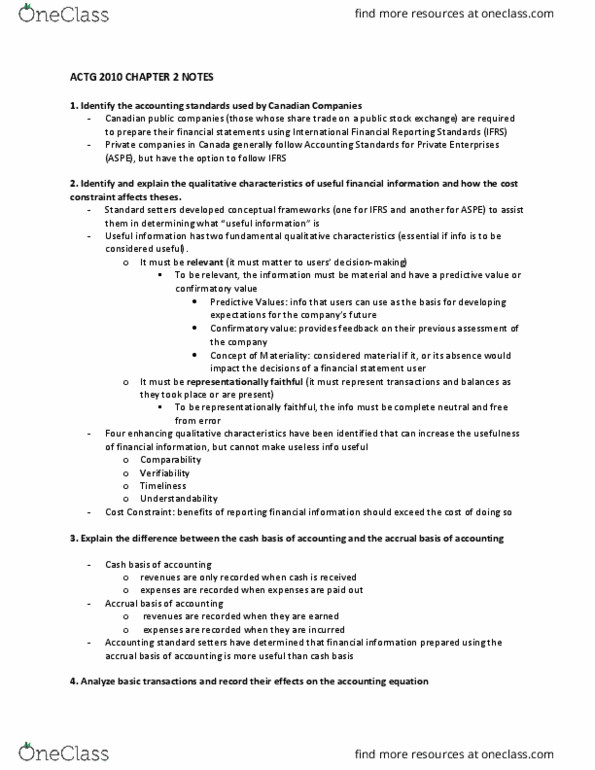 ACTG 2010 Chapter Notes - Chapter 2: Cash Flow, International Financial Reporting Standards, Accrual thumbnail