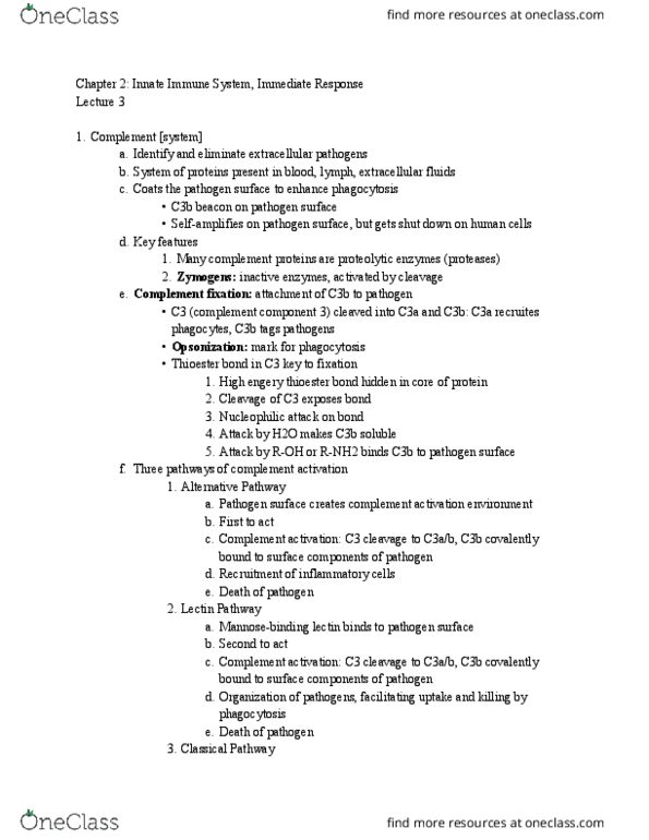 CAS BI 385 Lecture Notes - Lecture 3: C5-Convertase, Neutrophil, Vasodilation thumbnail