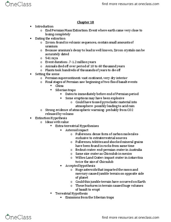 Earth Sciences 2240F/G Chapter Notes - Chapter 18: Gasification, Wilkes Land Crater, Siberian Traps thumbnail