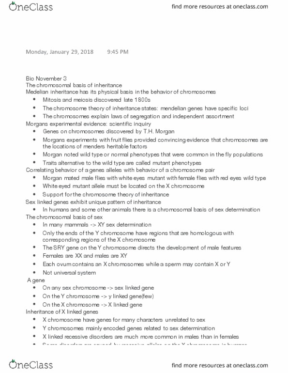 BIOL 1020 Lecture Notes - Lecture 22: Y Chromosome, Wild Type, Mendelian Inheritance thumbnail