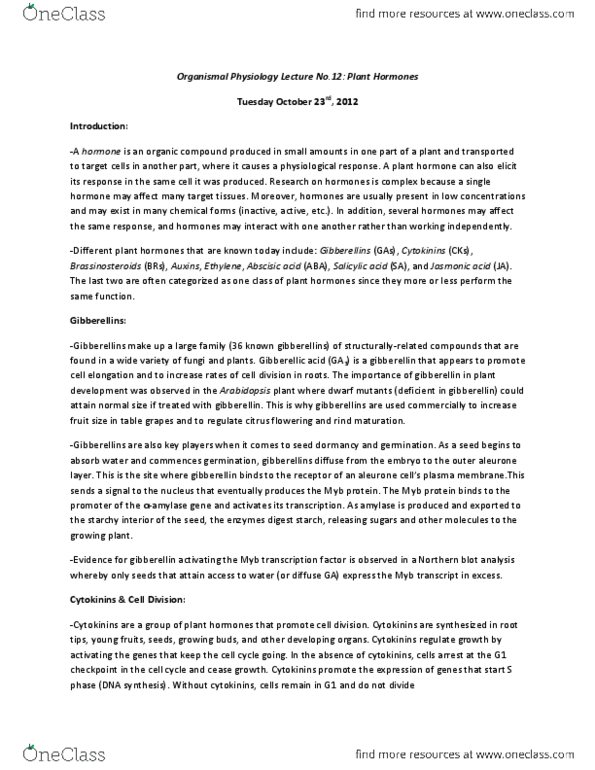 Biology 2601A/B Lecture Notes - Lecture 12: Osmosis, S Phase, Electrochemical Gradient thumbnail