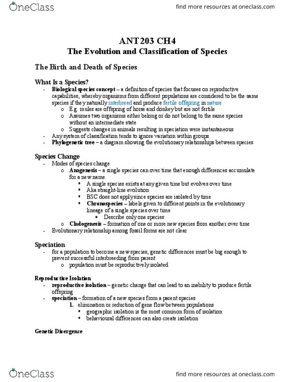 ANT203H5 Chapter Notes - Chapter 4: Extinction Event, Body Plan, Evolutionary Taxonomy thumbnail