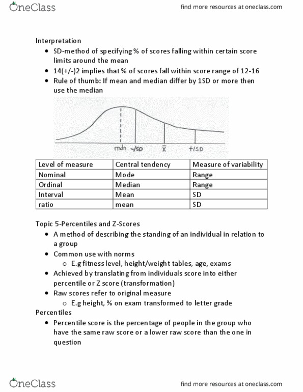KINE 2050 Lecture Notes - Lecture 6: Standard Score, Percentile, Central Tendency thumbnail