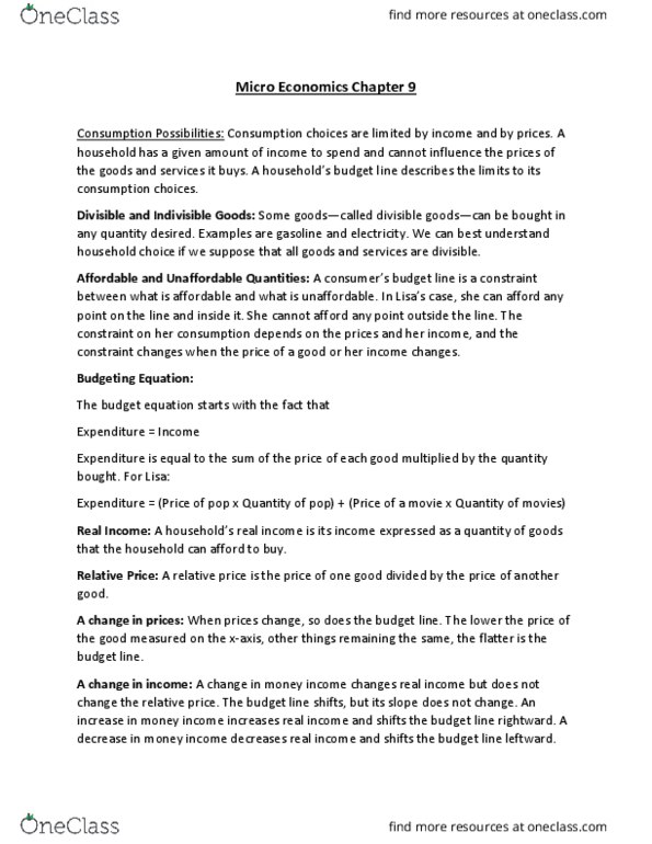 ECON 1000 Chapter Notes - Chapter 9: Demand Curve, Inferior Good, Normal Good thumbnail