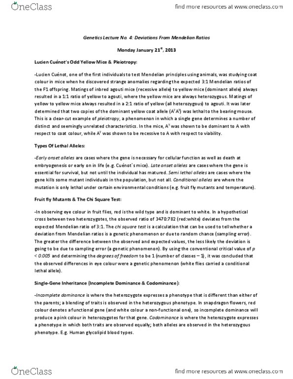 Biology 2581B Lecture Notes - Lentil, Drosophila Melanogaster, Chi-Squared Test thumbnail