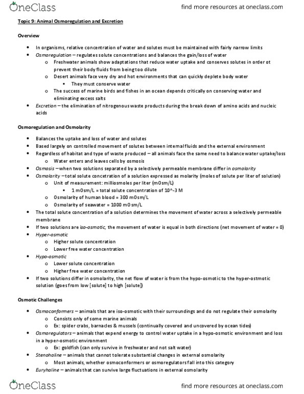 BISC 101 Lecture Notes - Lecture 10: Tight Junction, Metabolic Water, Countercurrent Exchange thumbnail