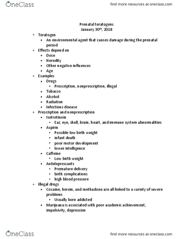 HDFS 2100 Lecture Notes - Lecture 5: Listeria, Syphilis, Toxoplasmosis thumbnail