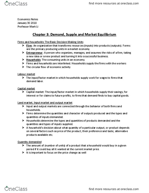 ECO 1302 Lecture Notes - Lecture 4: Complementary Good, Ceteris Paribus, Marginal Utility thumbnail