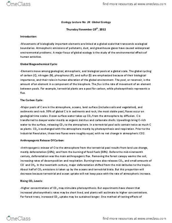 Biology 2483A Lecture Notes - Paleoecology, Northern Hemisphere, Nitrification thumbnail