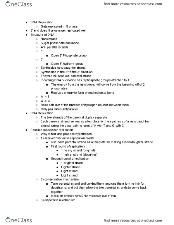 BIOL 1107 Lecture Notes - Lecture 19: Proofreading, Dna Ligase, High Fidelity thumbnail