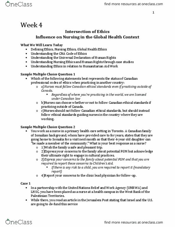 Nursing 3310A/B Lecture Notes - Lecture 4: Reproductive Health, World Health Organization, Population Health thumbnail
