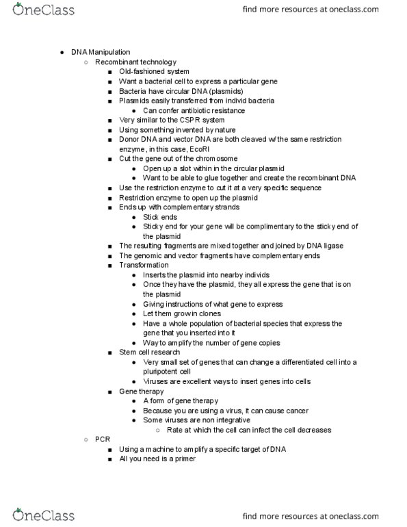 BIOL 1107 Lecture Notes - Lecture 20: Fluorescent Tag, Crispr, Electrophoresis thumbnail