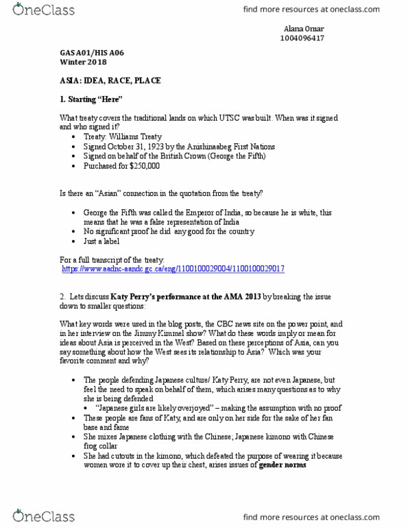 GASA01H3 Lecture Notes - Lecture 1: Selena Gomez, Geopolitics, Cheongsam thumbnail