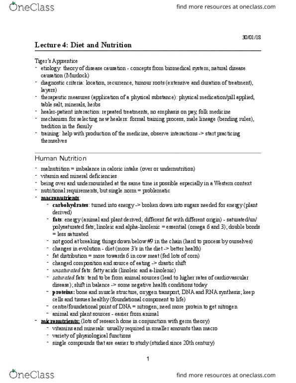 ANT208H1 Lecture Notes - Lecture 4: Overnutrition, Stone Age, Dental Caries thumbnail