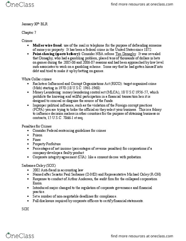 BLR 235 Lecture Notes - Lecture 9: Hazing, Adelphia Communications Corporation, Sixth Amendment To The United States Constitution thumbnail