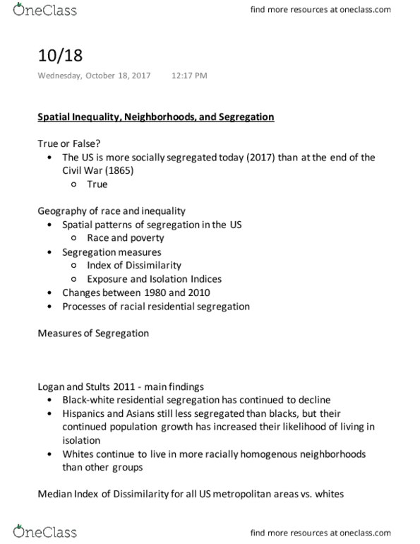 GOVT 2225 Lecture Notes - Lecture 17: Housing Discrimination, White Flight, Redlining thumbnail