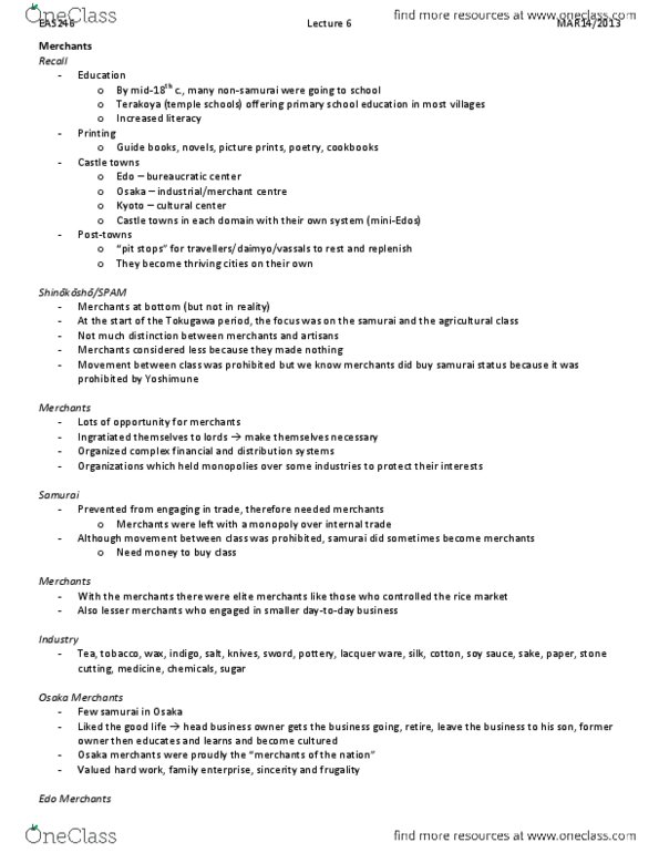 EAS100Y1 Lecture Notes - Lecture 6: Terakoya, Tokugawa Ieyasu, Sumptuary Law thumbnail