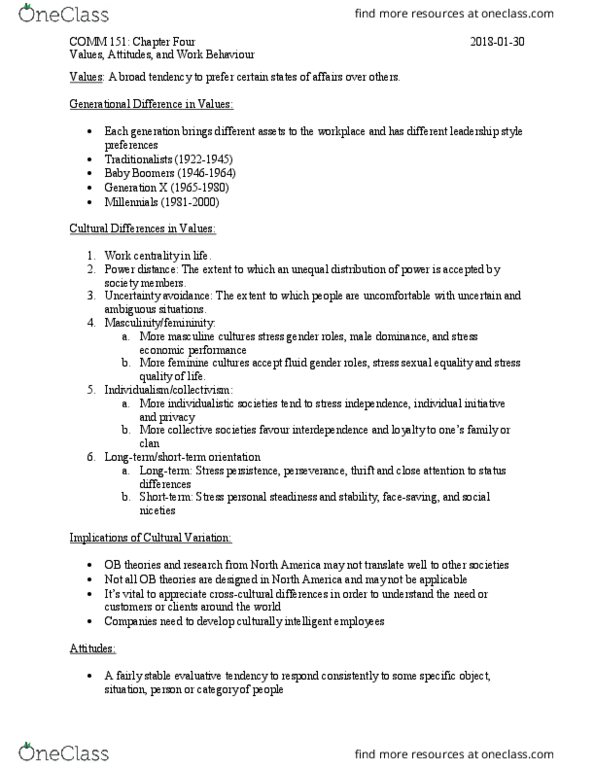 COMM 151 Chapter Notes - Chapter 4: Absenteeism, Customer Satisfaction, Baby Boomers thumbnail